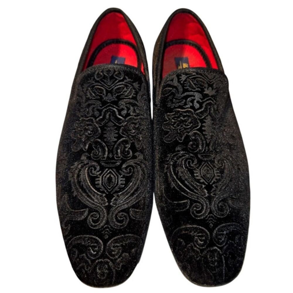 La Milano Broderick II Loafers Mens 12 Black Velvet Smoking Slippers Dress Shoes